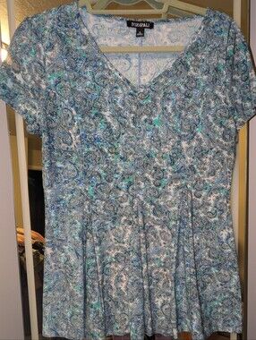 Roz & Ali Teal and Navy Paisley V-Neck Peplum Dress